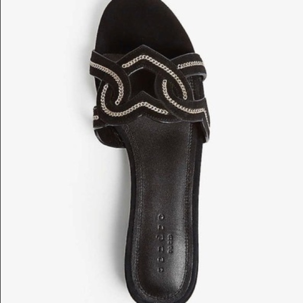 SANDRO NWT HEART ❤️ SLIP ON SUEDE SANDALS BLK SZ 7 - Picture 4 of 9